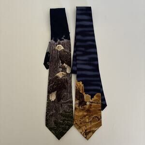 Endangered Species Lot Of 2 VTG Silk Neck Ties Made In USA 59''x 4''